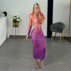 VESTIDO MORADO CON NARANJA MESH