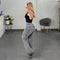 PANTALON MOM GRIS CON CRISTALES VIBRANT