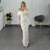 VESTIDO MESH BLANCO CON FLOR AZUL